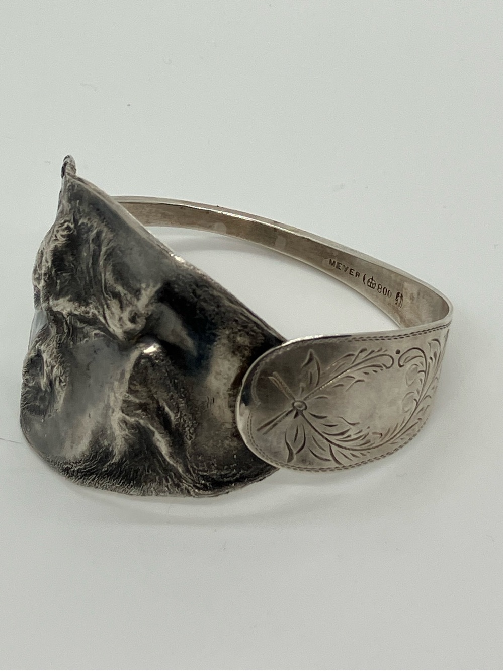 Antique 800 Silver Art Nouveau Modernist Spoon Cuff Bracelet German 1896